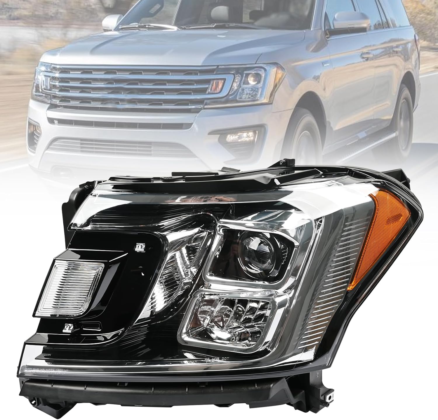 Halogen Headlight w/Bulbs Front Right Passenger Side Headlamp Assembly JL1Z-13008-K JL1Z13008K FO2503370 FO2503370C Compatible with Ford Expedition XLT Limited 2018-2021