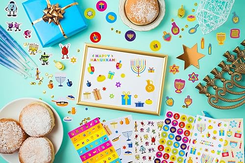 Miniatura 7 de The Dreidel Company Calcomanías de Hanukkah, paquete de 6000 piezas adhesivas (juego completo de calcomanías (117 hojas))