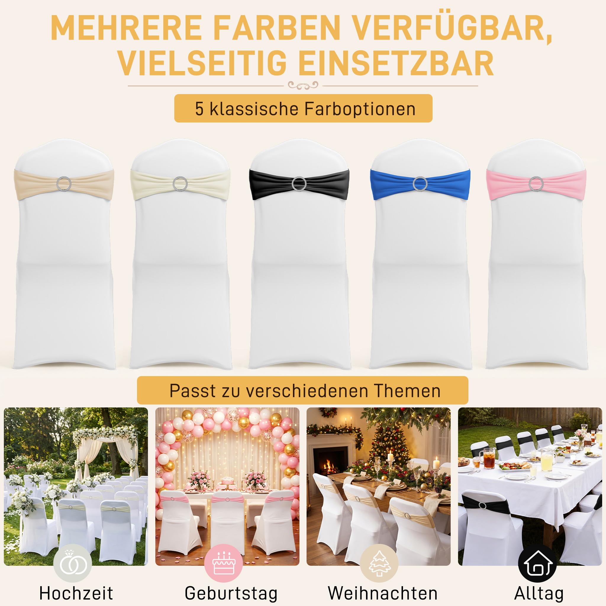 NAIZY 30 Stück Stuhlschleifen Stretch-Elastik Stuhlhussen mit Diamant Schnalle Polyester Stuhl Deko Hochzeit für Bankette, Geburtstage (Rosa)