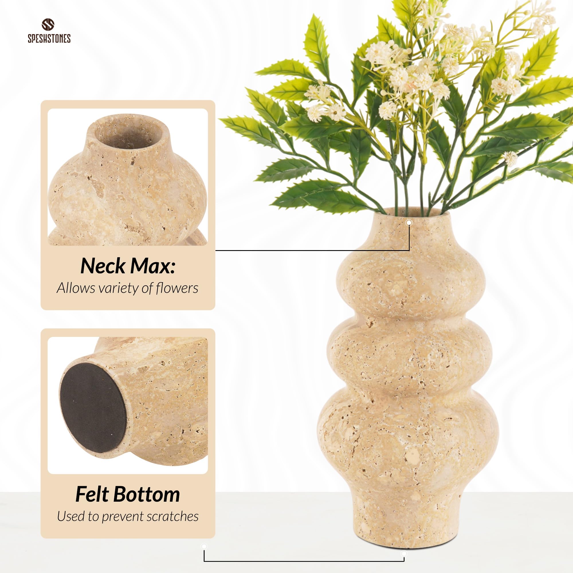 Amazon.com: SPESHSTONES Marble Vase 9 Inch Travertine Flower Vase