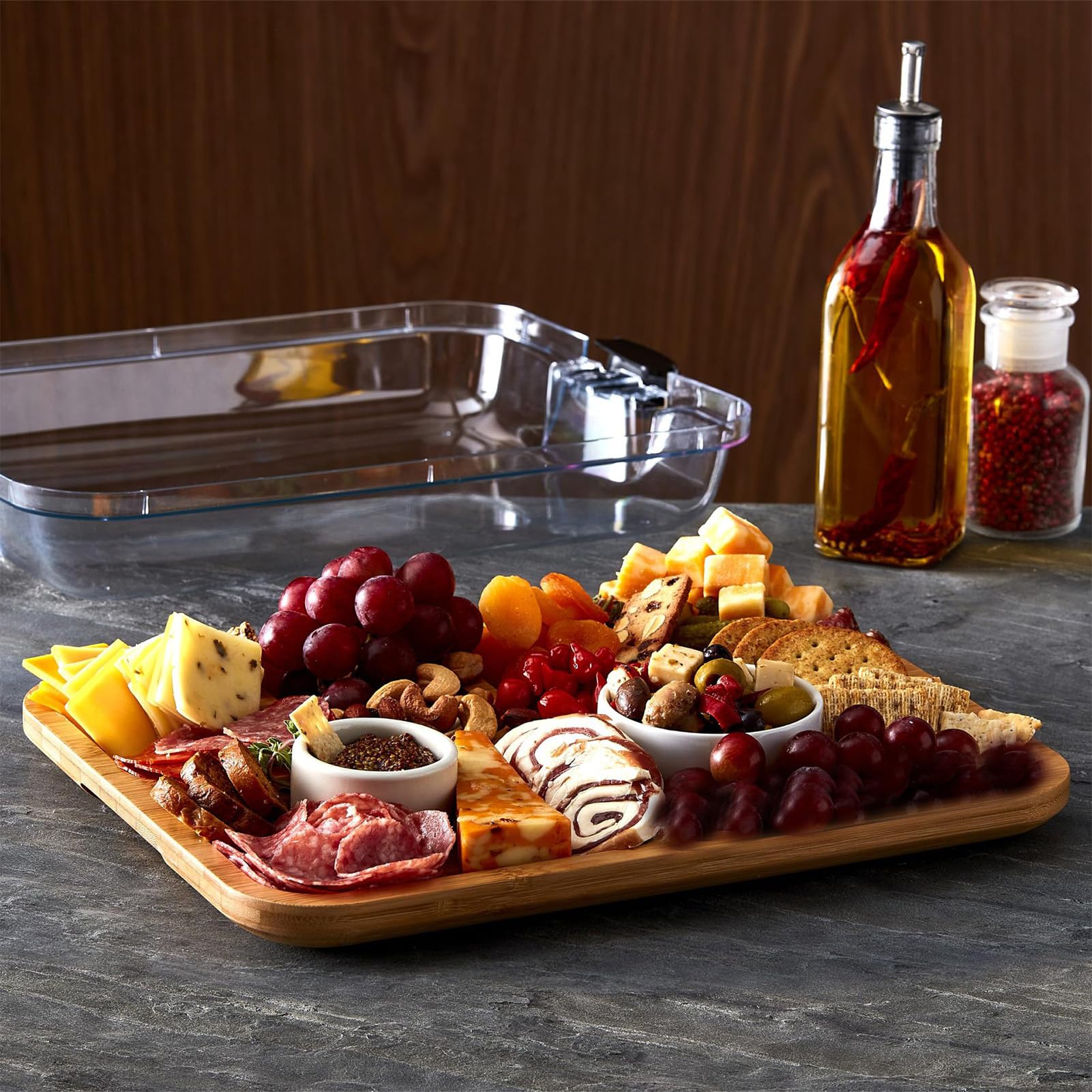 Premium Wooden Cheese Board and Charcuterie Serving Tray with Protective Lid, Portable Kitchenware for Parties, Picnics, Camping, and Home Kitchen Serving Dishes