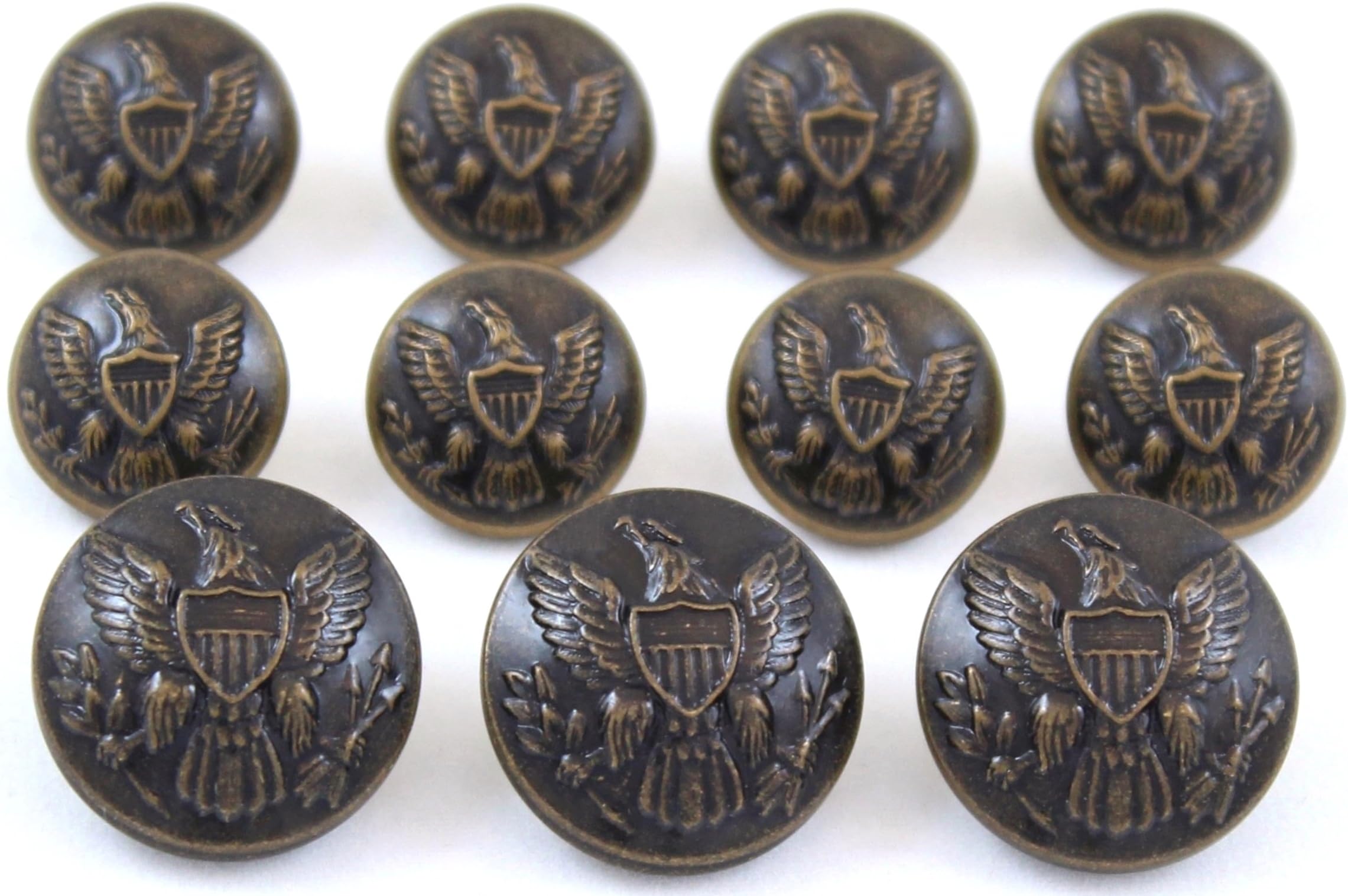 Premium WATERBURY Metal ~Antique Brass 11-Piece Single Breasted~ American Civil WAR ~Union Army Eagle Emblem~ Uniform Sport Coat Jacket Shank Style Blazer Button Set ~ MetalBlazerButtons.com