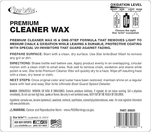Miniatura 7 de STAR BRITE Cera limpiadora de un solo paso con protección UV, elimina la tiza y la oxidación de fibra de vidrio, metales y superficies pintadas