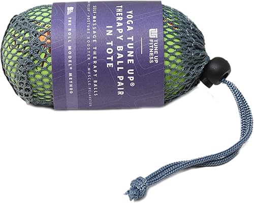 Miniatura 5 de Juego de pelotas de terapia de masaje para yoga, 2 bolas en malla tamaño original Jill Miller: alivia el dolor, alivia la tensión del estrés, mejora