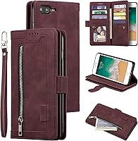 Vista 26 de UEEBAI Funda tipo cartera para iPhone 6 Plus iPhone 6S Plus, retro 9 ranuras para tarjetas con cremallera, funda de cuero sintético con cierre Marrón