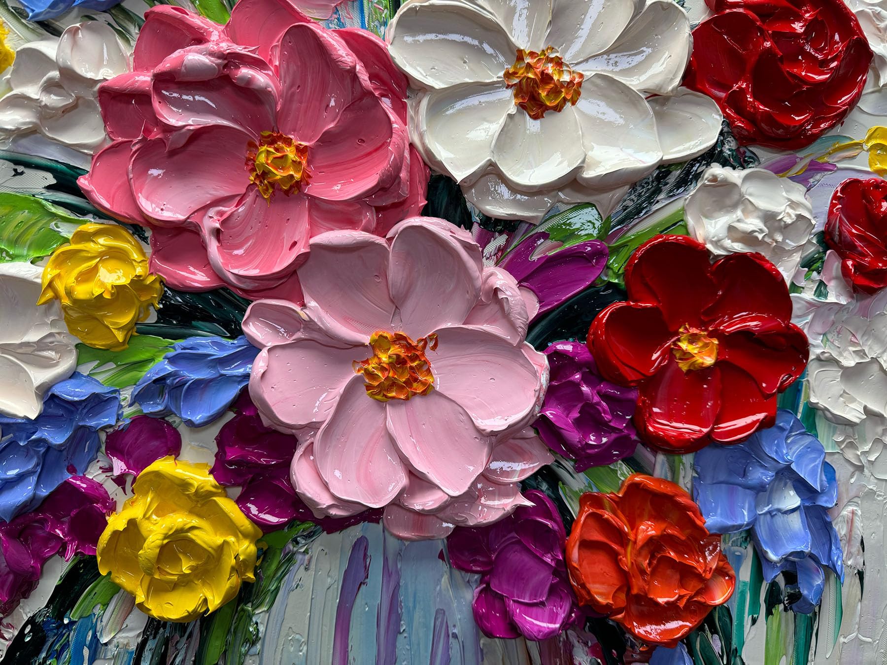 V-inspire Art,24 x 36 Inch Modern 100% Hand-Painted Abstract Oil Painting Colorful Bouquets Full 3D Flower Murals Living room Bedroom Wall Decoration