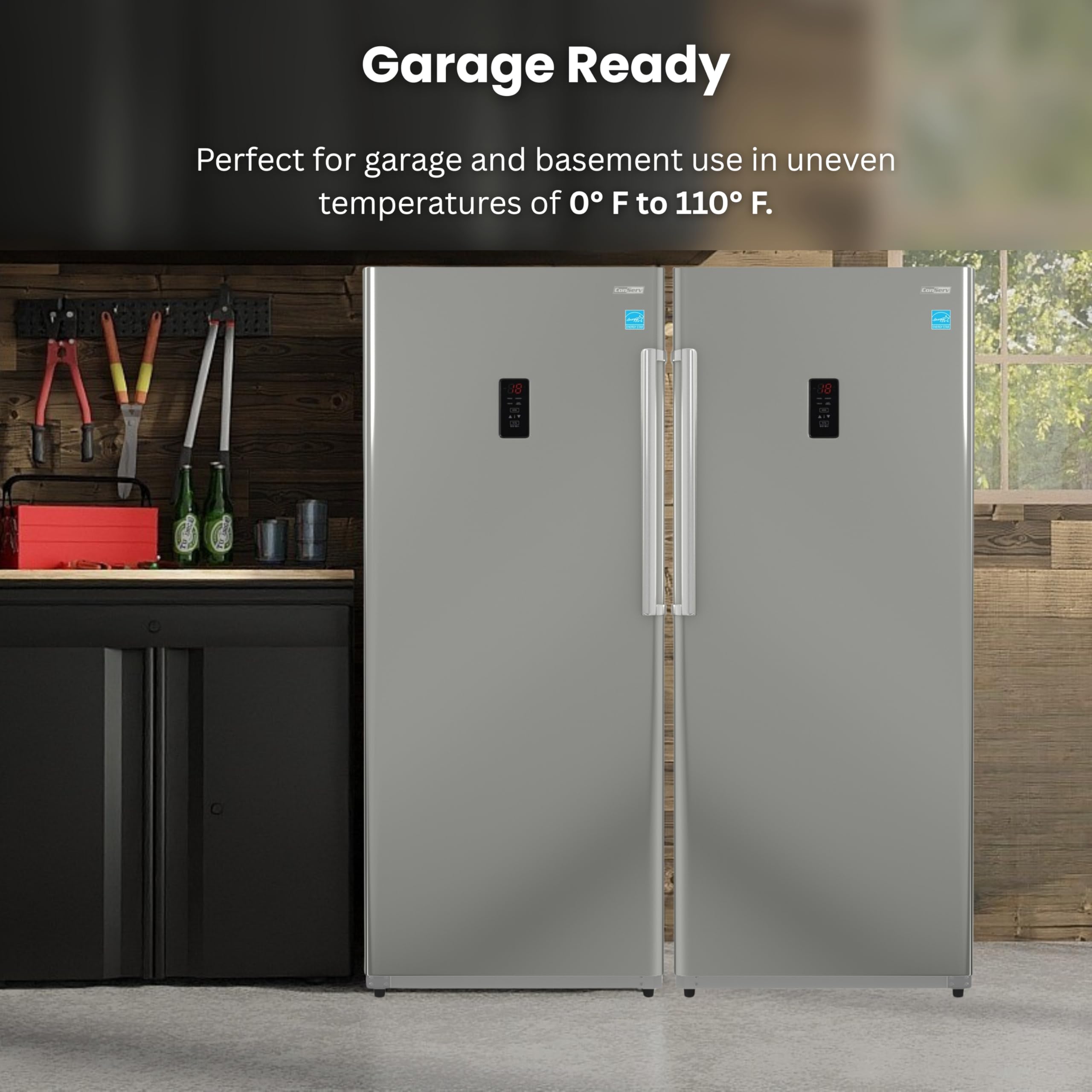 Conserv Energy Star 17 Cu.Ft. Convertible Refrigerator Freezer Pair, Garage Ready— Modular Side-By-Side French Door Look, Use As Fridge Or Freezer (Stainless) on Fridge.com - View 6