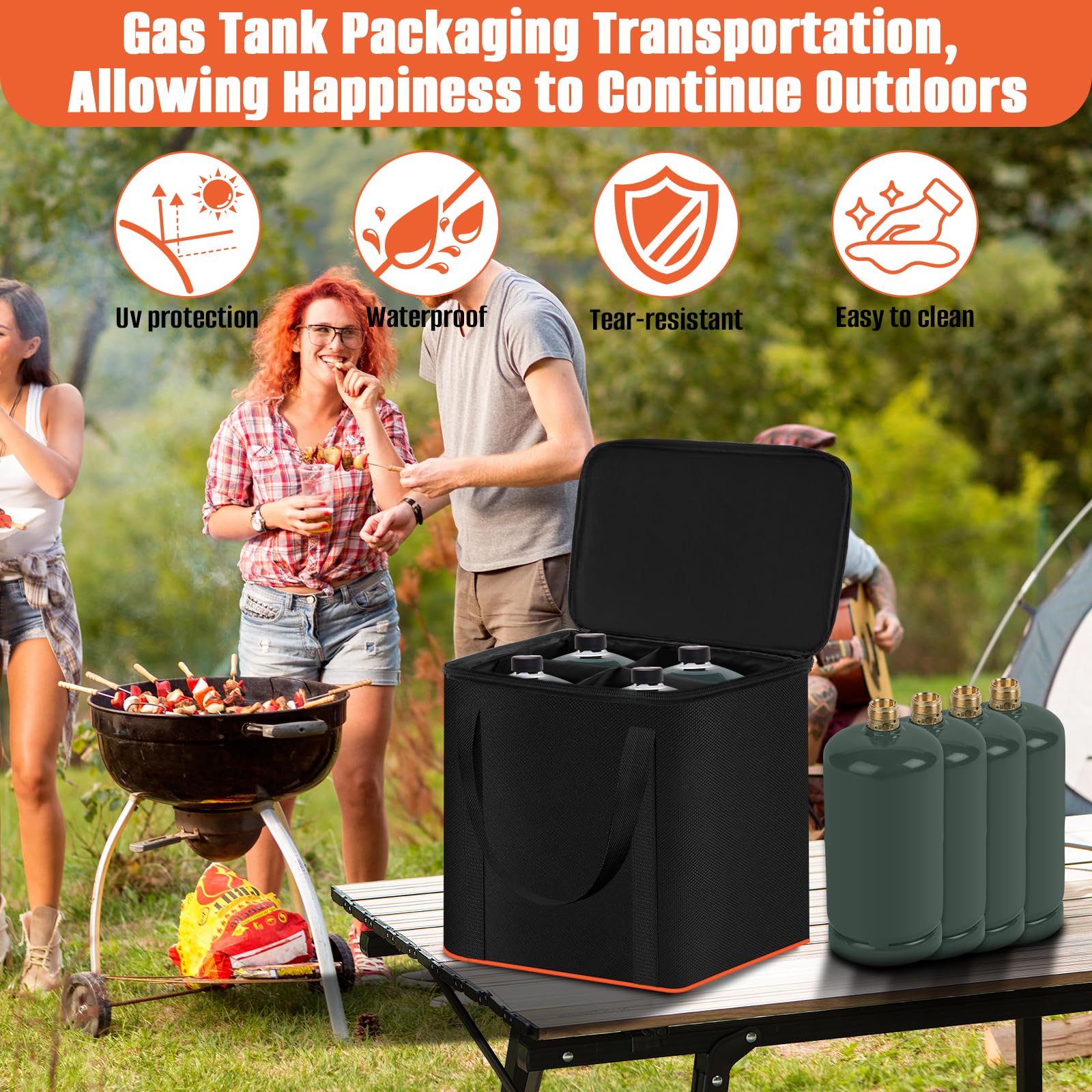 Mini-Kraftstoffzylinder-Aufbewahrungstasche, 4er-Pack, nachfüllbar, 0,5 kg, leere Propangas-Tankabdeckung, Gastank-Schutztasche, 600D-Oxford-Gewebe, Mini-Tankzubehör, für Camping, Kochen, Reisen,