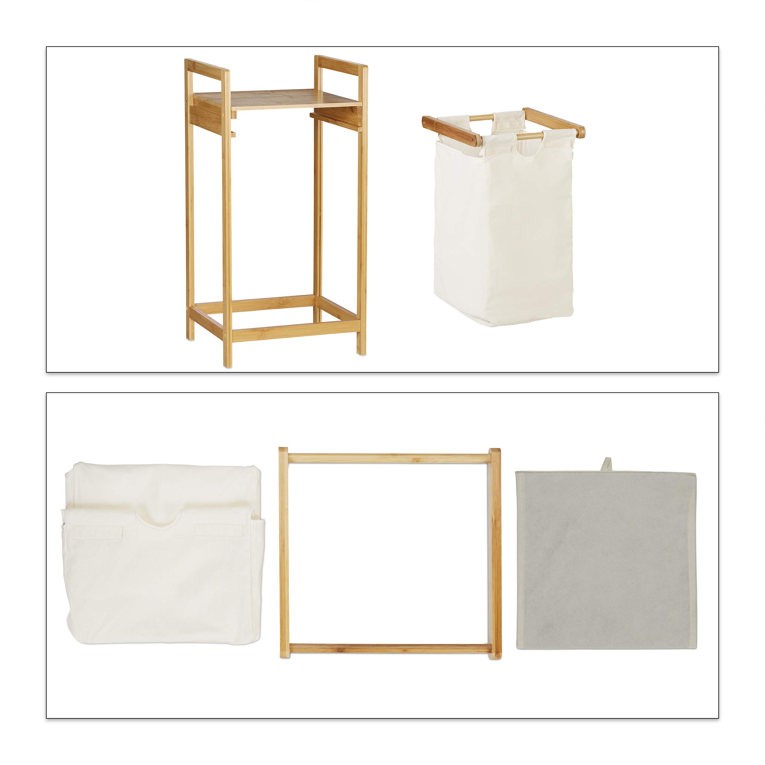Relaxdays Cesto para la Ropa Sucia, Canasto con balda, Deslizable, Rectangular, Portátil, Saco de 30L, 1 Ud., Marrón