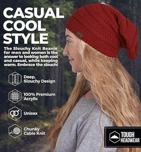 Miniatura 2 de Slouchy Cable tejido Gorro de lana por Tough HeadwearGorro de lana de gran tamaño Sombreros Gorros Graves Sombreros Para Hombres y Mujeresperfecto