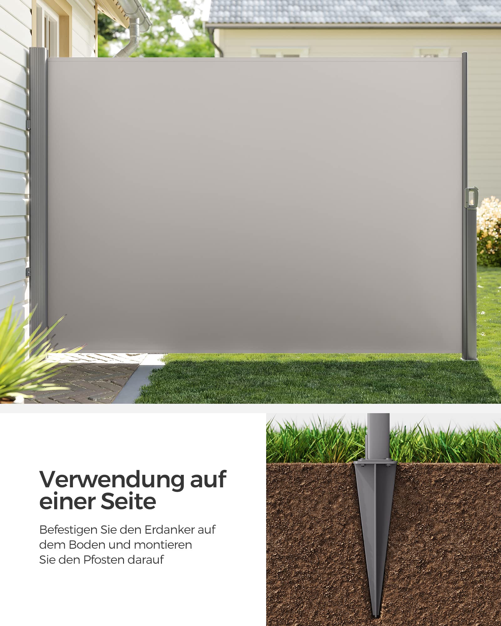SONGMICS Erdanker, Bodenanker für Standpfosten von Seitenmarkisen, Erdnagel, nur für SONGMICS Alu-Seitenmarkisen geeignet, grau GSA001