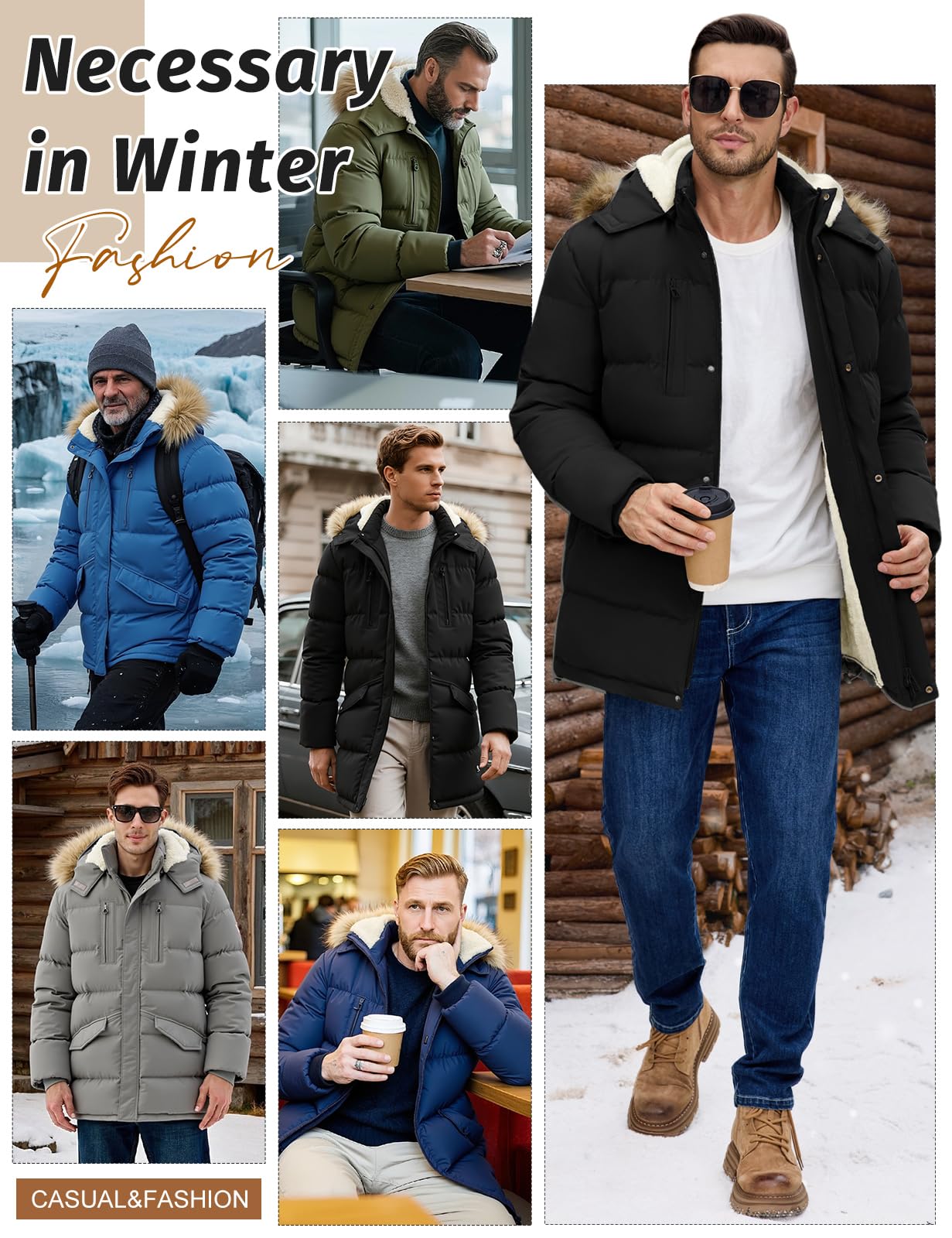 heekpek Chaqueta Polar Hombre Invierno Abrigo Largo Acolchada Cazadora Para Hombre Termica Parka de Esqui Snowboard