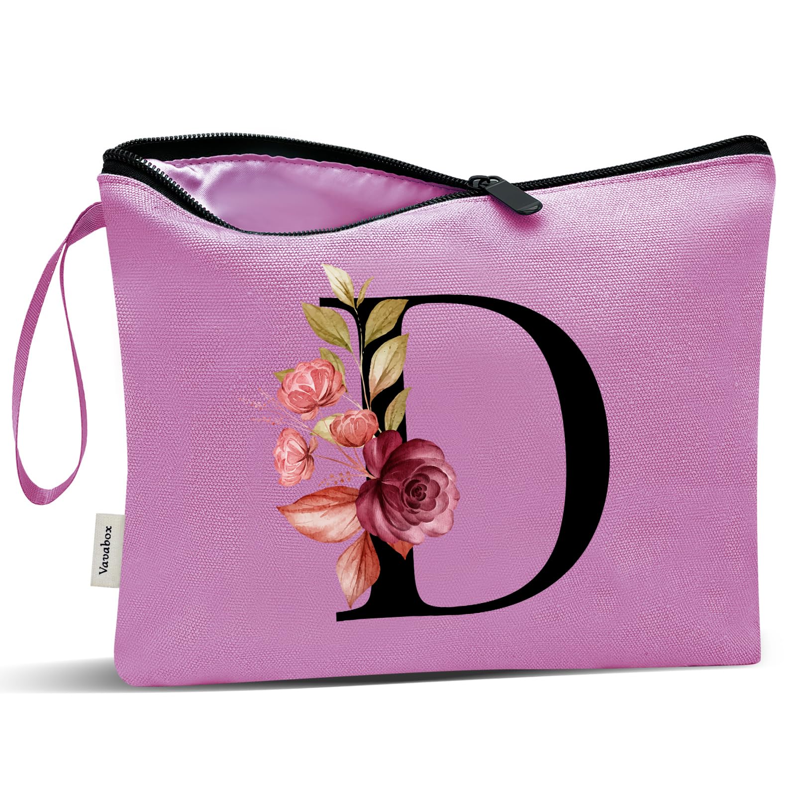 Vavabox A-Z Personalized Makeup Bag, Birthday Gifts for Women Mom, Gifts for Best Friend, Bride Bridesmaid Cosmetic bag (D, 07-Purple)