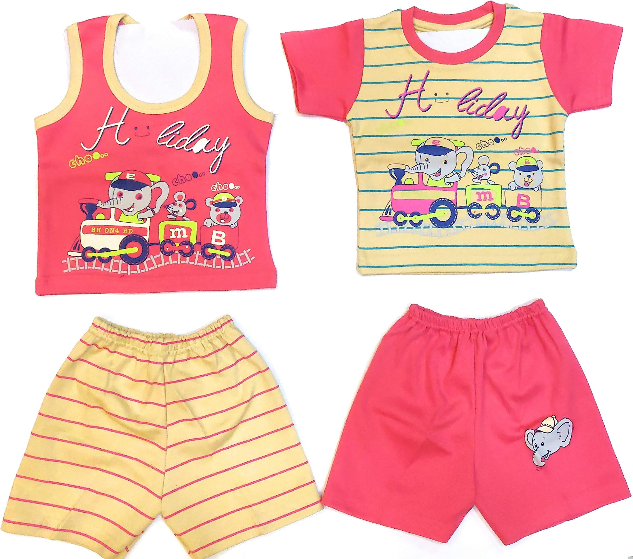 7 Hills Riding Club7 Hills Riding Club Baby Boys T Shirts & Shorts Pack of 4 (Pink, 6-12 Months)