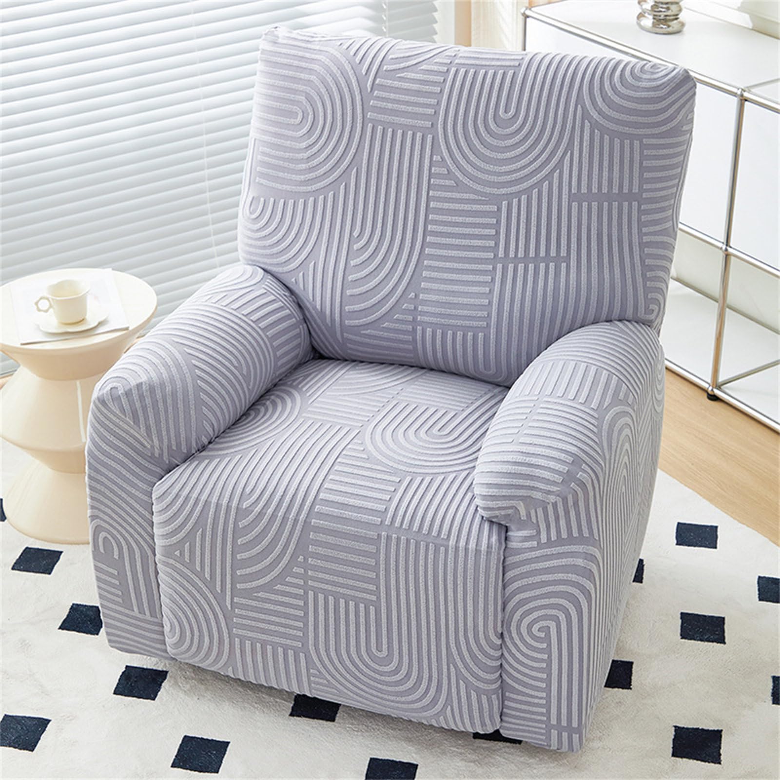 Jacquard de Moda Funda para Sillón Relax Reclinable, Estampados Funda de Sillón Relax Funda Elástica para Sillón Reclinable 4 Piezas con Bolsillos Laterales (Gris)