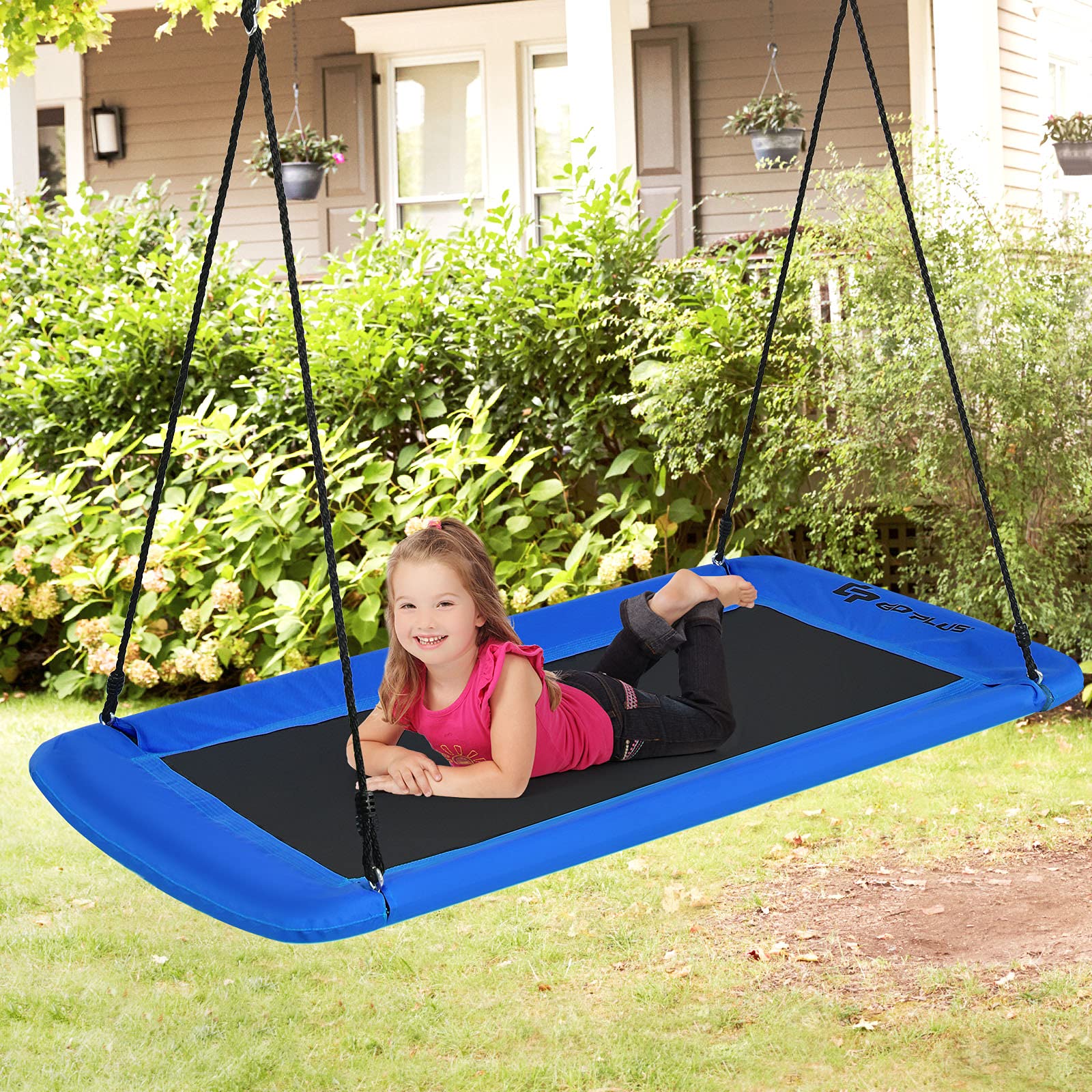 COSTWAY Nestschaukel eckig bis 150kg belastbar, 150 x 80 cm, Baumschaukel mit 100-180cm verstellbaren Seil, Mehrkindschaukel Kinderschaukel, Outdoor Gartenschaukel für Kinder & Erwachsene (Blau)