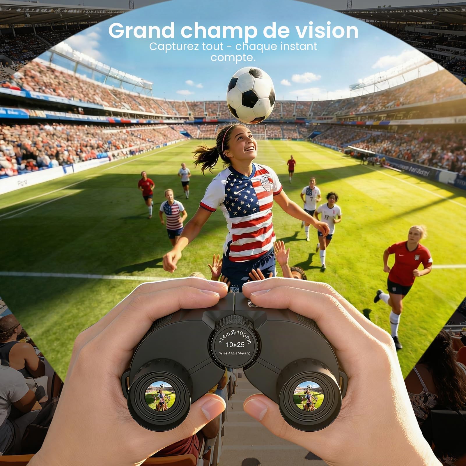 Jumelles Compactes Puissante 10x25 pour Adultes Enfants Aurosports, Jumelles Puissante avec BAK4 Prime, Faible éclairage Clair Vision, Idéal pour Sports de Plein air Jeux et Les Concerts