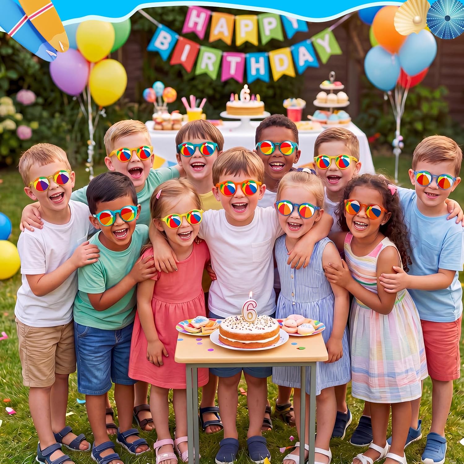 Konohan 12 Pack Summer Pool Party Decorations Funny Decorative Beach Ball Glasses Bulk for Photo Booth Props Decor Birthday Pool Party Favor Water Games Fun Gifts
