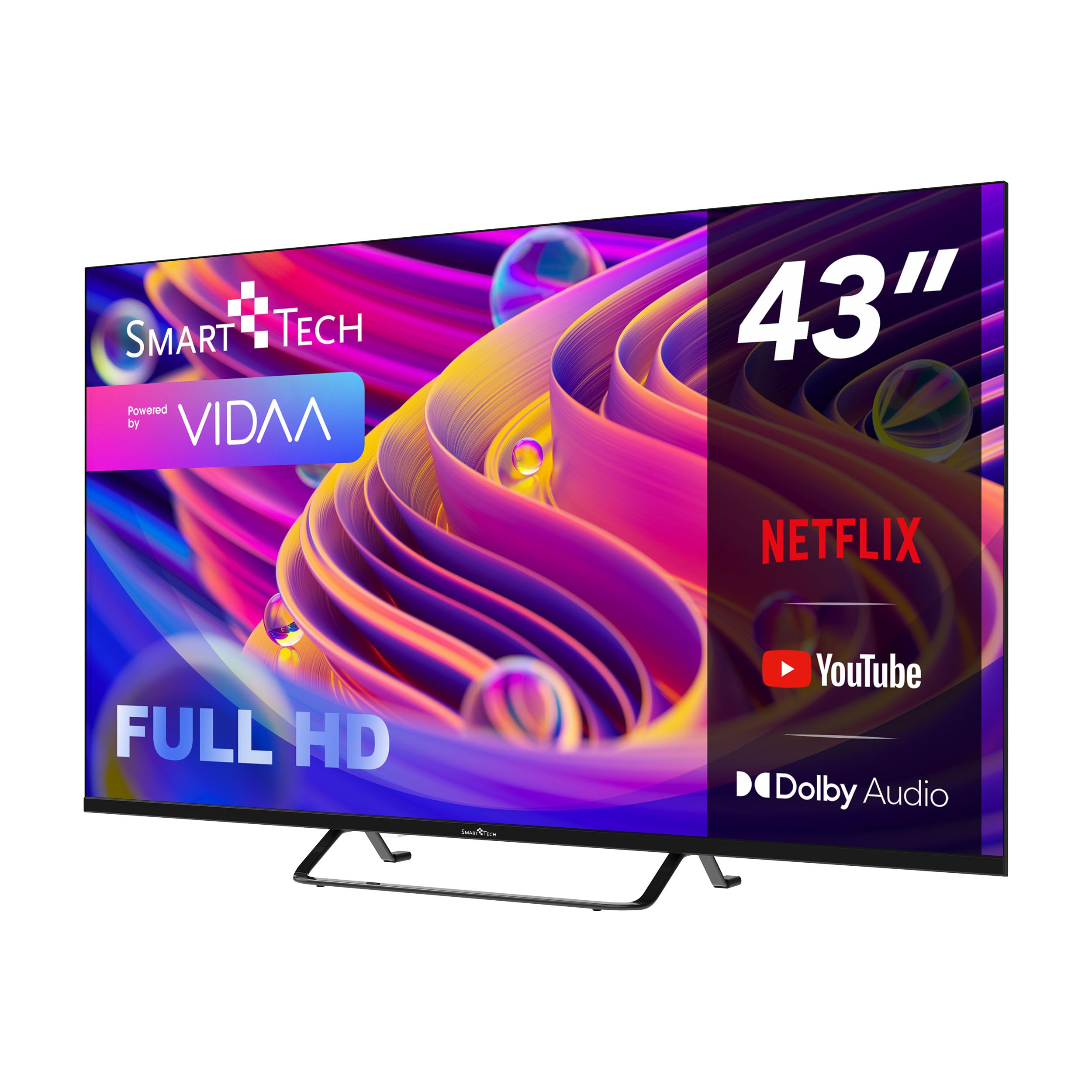 Smart Tech TV LED Full HD 43 Pouces (109cm) 43FV02V Smart TV VIDAA - Molotov, Netflix, Prime Video, Youtube, Plex - 3xHDMI - 2xUSB - Mode Hotel