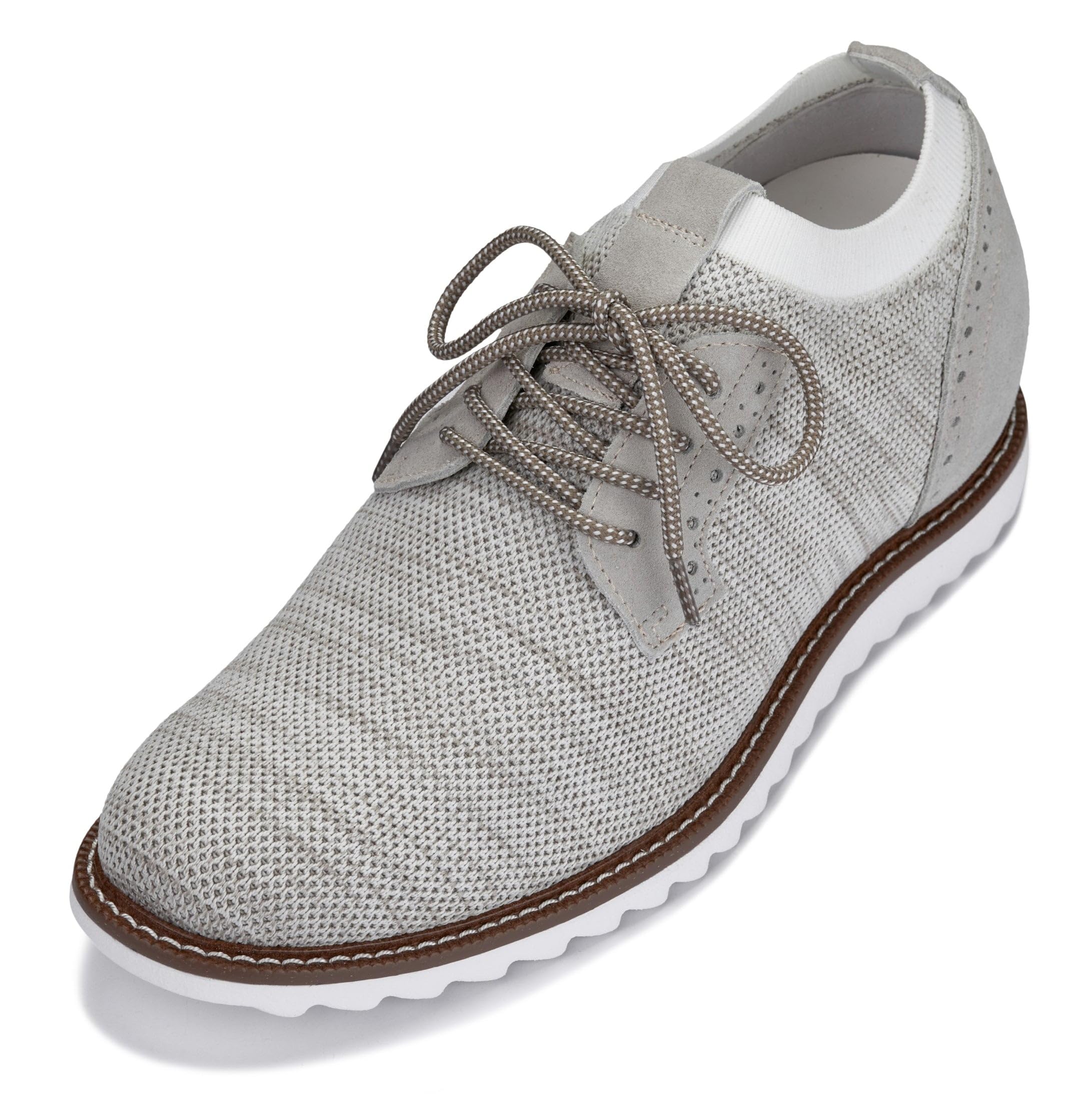 CALTO Men's Invisible Height Increasing Elevator Shoes - Cream Lightweight Lace-up Casual Derby - 3.2 Inches Taller - J1505 - Size 9 D(M) US