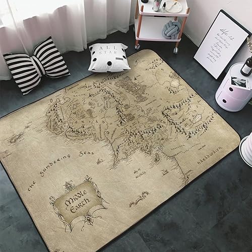 Miniatura 3 de Alfombra de área del hogar con patrón de mapa de la tierra media, 3 pies 3 pulgadas x 5 pies, alfombra suave antideslizante para sala de estar y