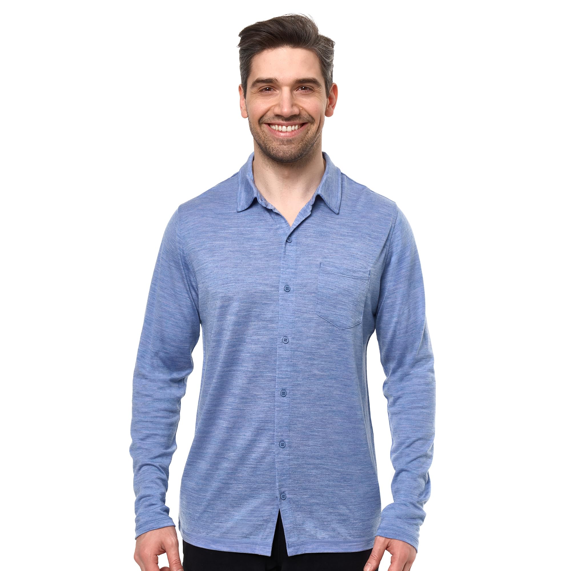 Merino Wool Shirts for Men - 100% Merino Wool Button Up Shirt Men Long and Short Sleeve Lightweight Breathable