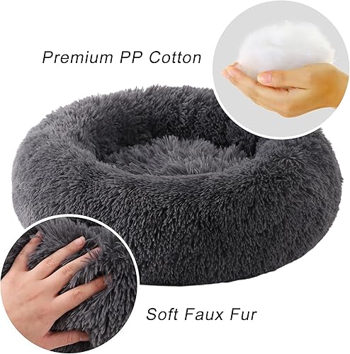 Miniatura 3 de Cama redonda pequeña para perros, camas para gatos de interior, cama calmante antiansiedad en forma de dona para cachorros y gatitos, cama redonda