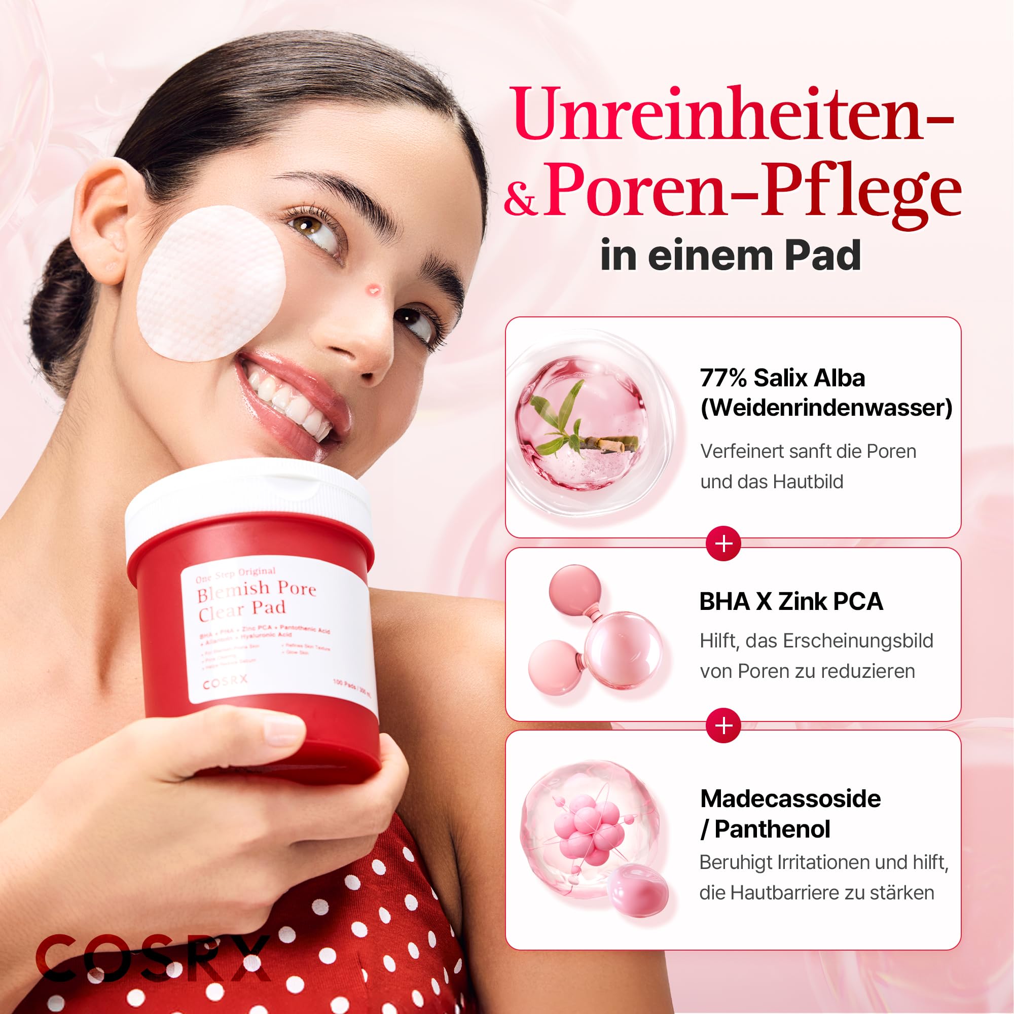 COSRX OneStep Original Blemish Pore Clear Pad, 100 Pads, Dual-Sided Facial Pad for Exfoliation, Pore Care & Hydration with BHA, PHA & Zinc PCA & 5 Hyaluronic Acids, Korean Skin Care