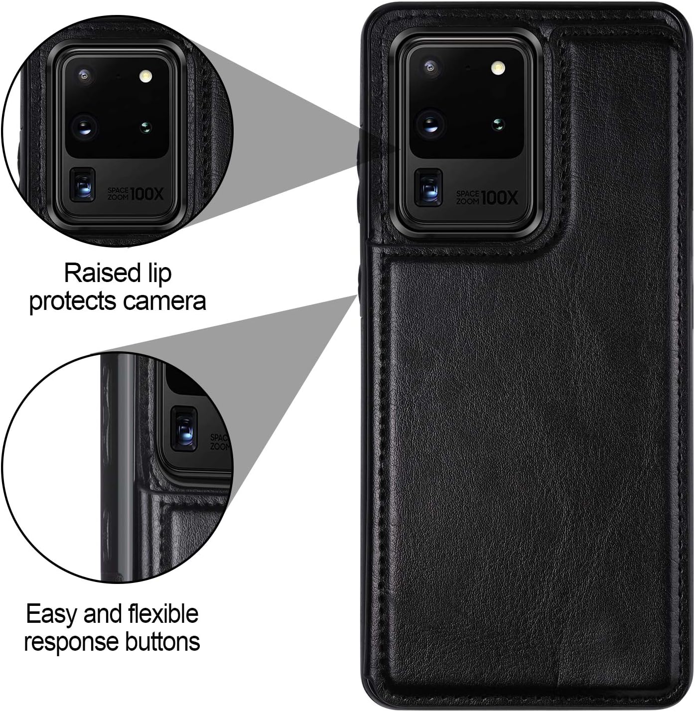 HianDier Wallet Case for Galaxy S20 Ultra Case Slim Protective with Credit Card Slot Holder Flip Folio Soft PU Leather Magnetic Closure Cover for Samsung Galaxy S20 Ultra 6.9 Inch, Black