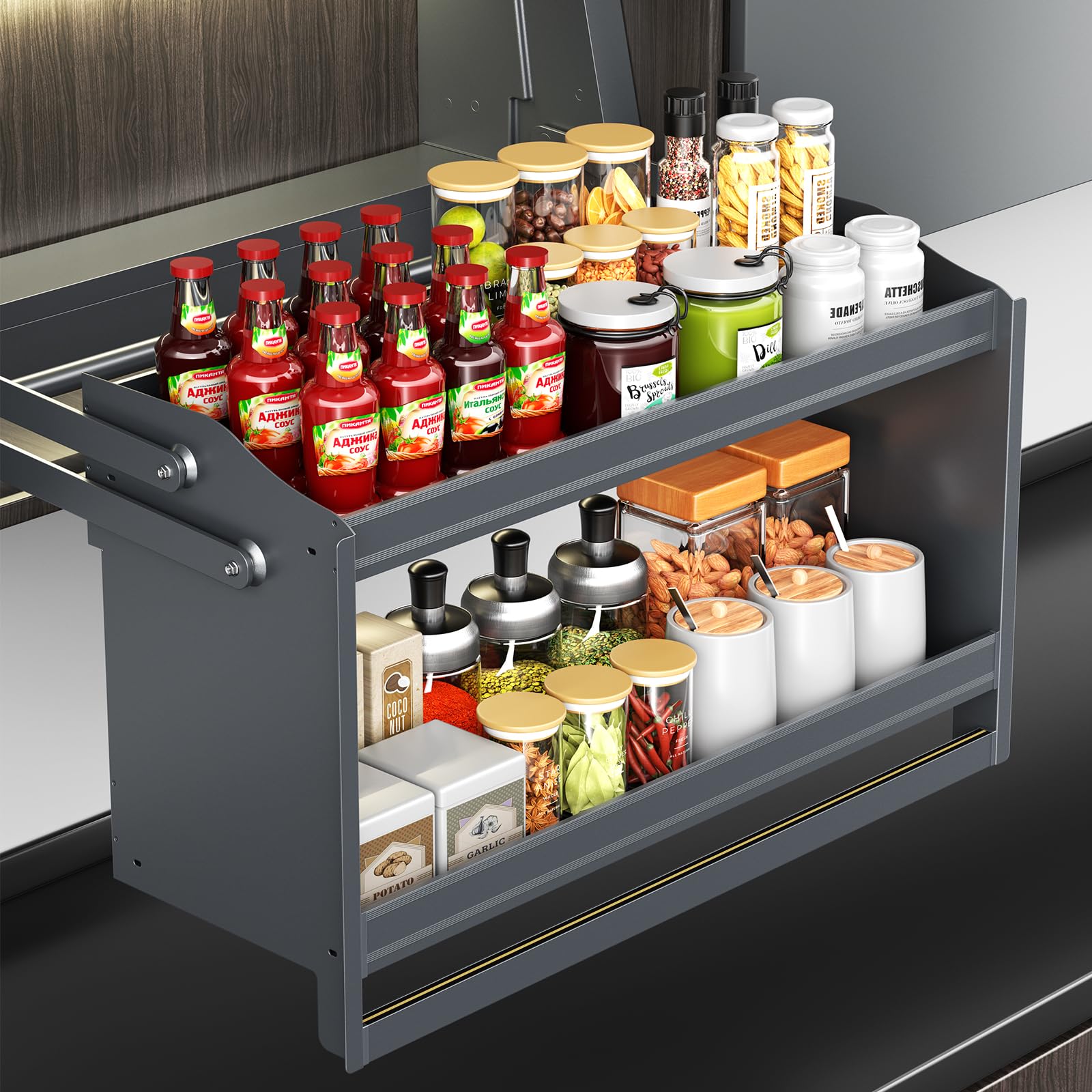 Organiseur intelligent pour armoire – Système de levage électrique avec contrôle tactile, étagère peu encombrante pour cuisine et garde-manger, 86,4 x 50,8 cm (l x H), installation facile