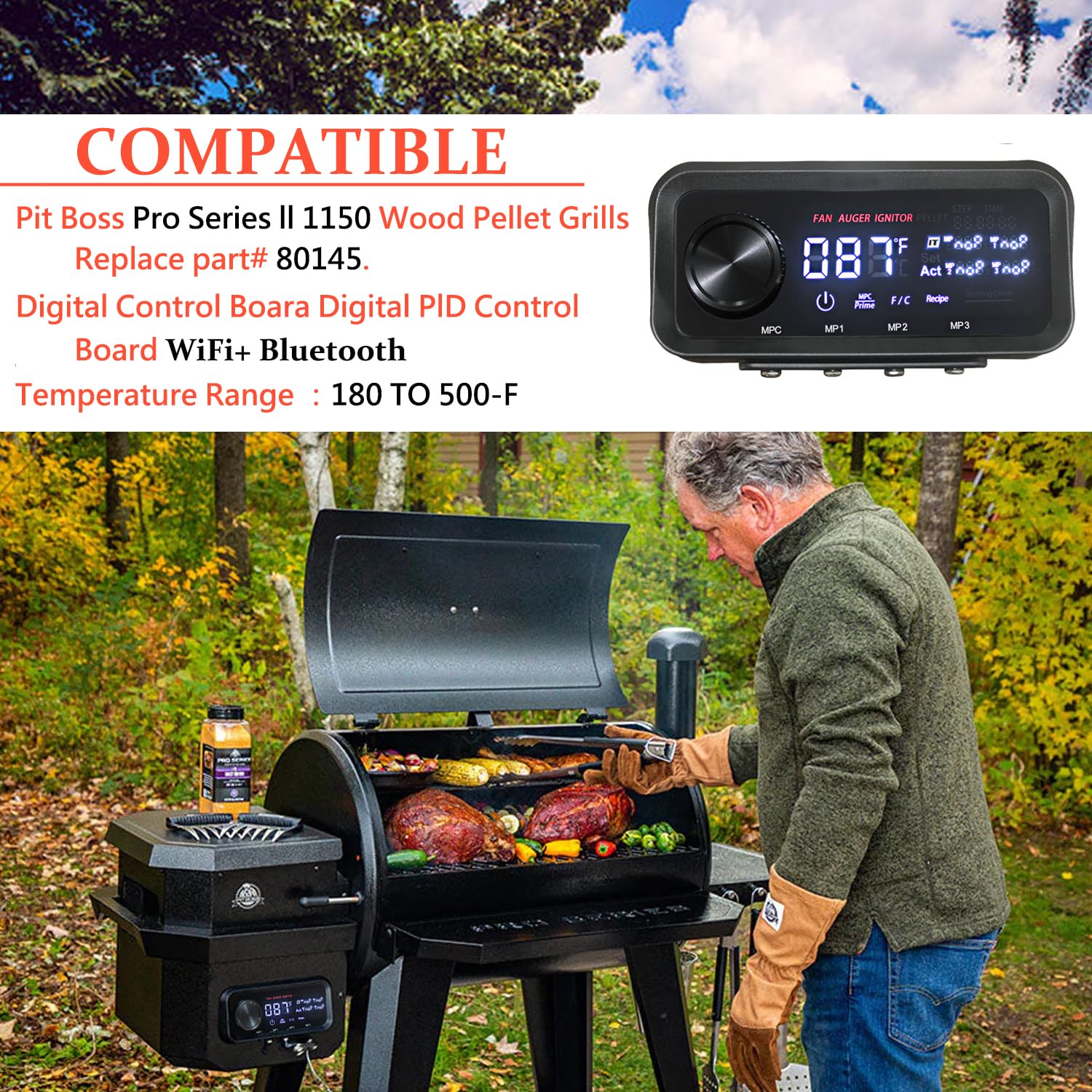 Replacement Pit Boss PID Thermostat Control Board 80145 Compatible with Pit Boss Pro Series II 1150 Wood Pellet Grills, with WiFi & Bluetooth Function, can Connect to Mobile APP.