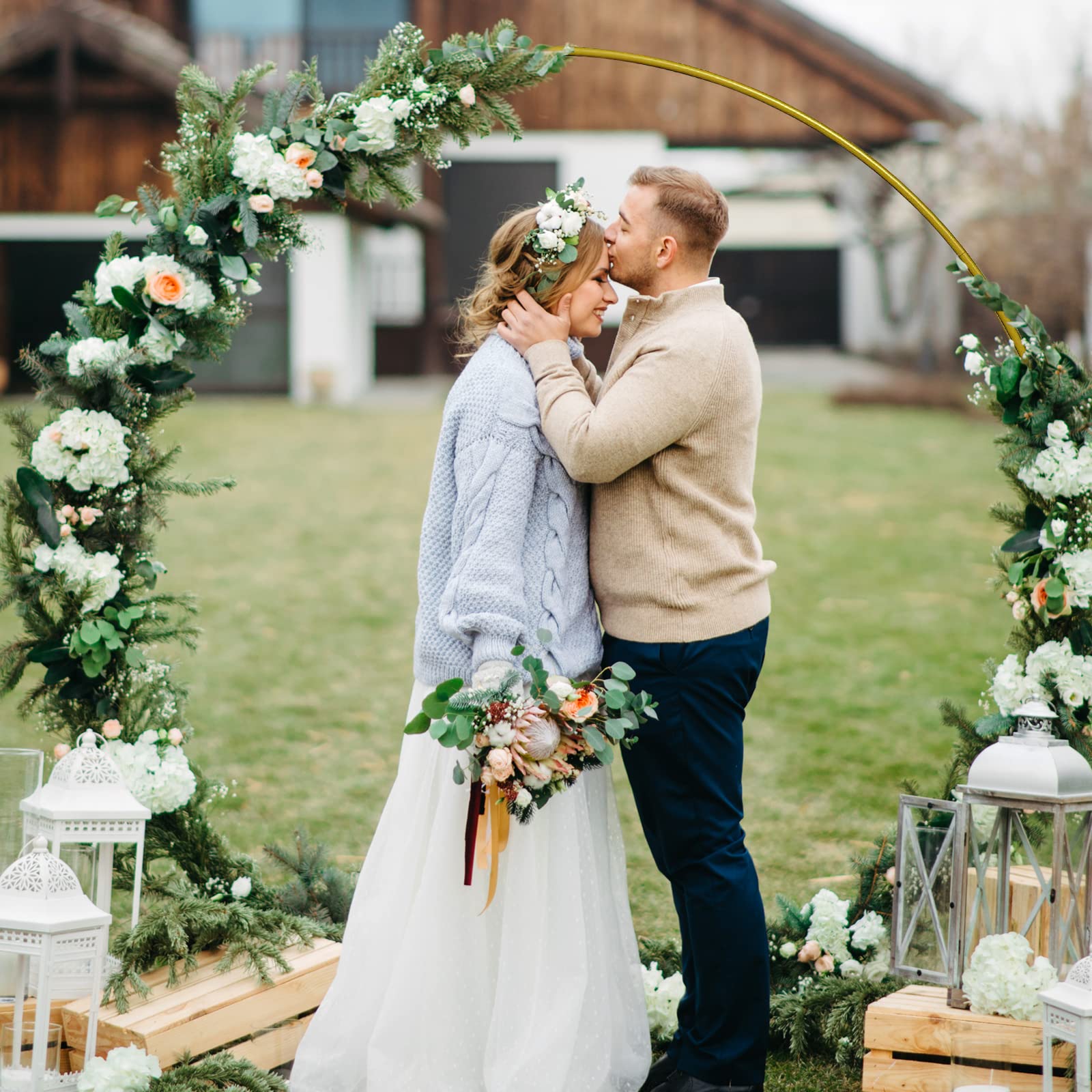 Round Arch Backdrop Stand 6.6ft Gold Circle Balloon Frame Metal Wedding Arch Stand for Anniversary Baby Shower Birthday Party Photo Background Decoration