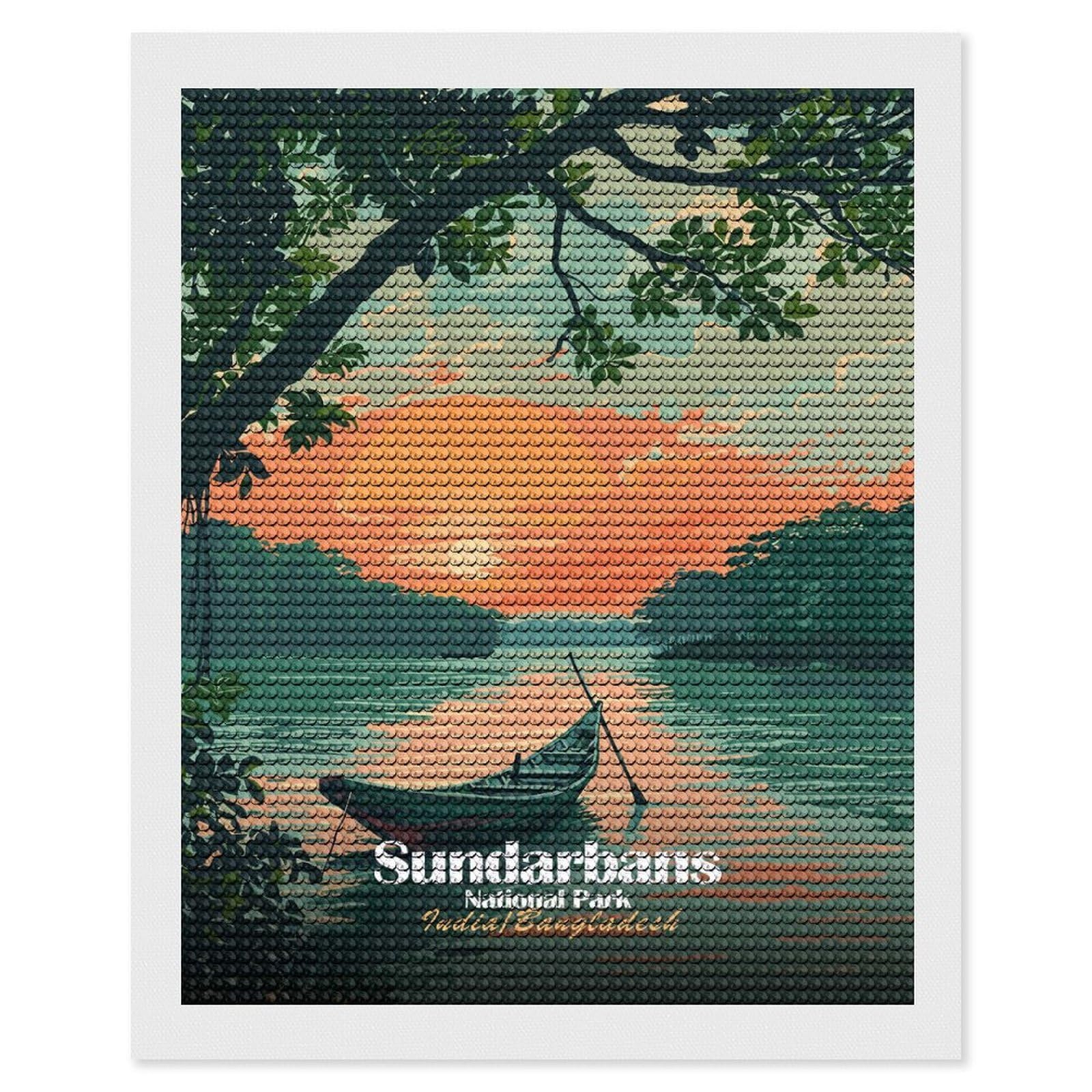 Junmoney Sundarbans National Park Illustration Diamond Painting Kit 16"x20", Easy Handmade Project, Easy to Enjoy, Aesthetic Room Decor, Christmas Gift