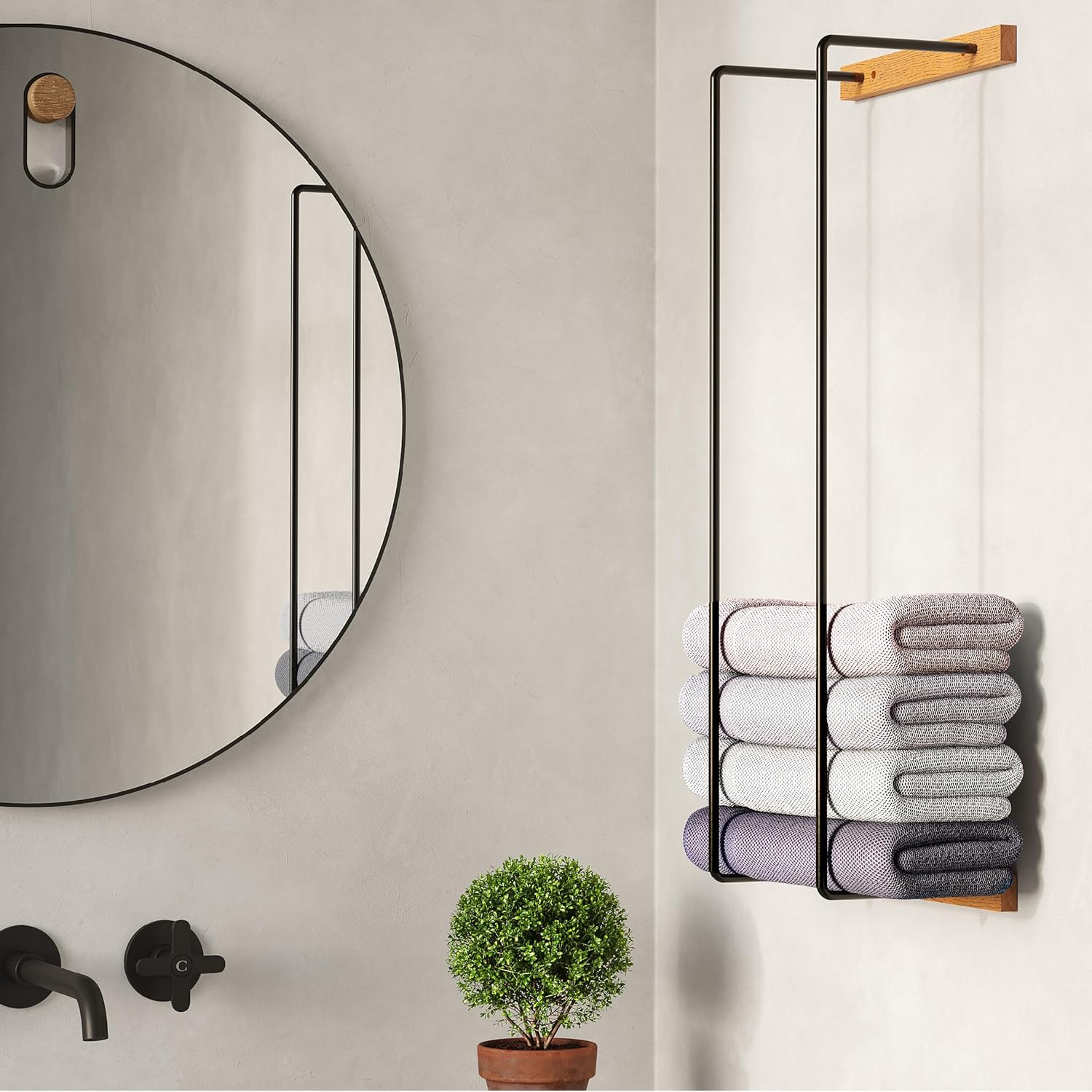 BridgeShine Bath Towel Rack,Wall Mounted Black Metal Hand