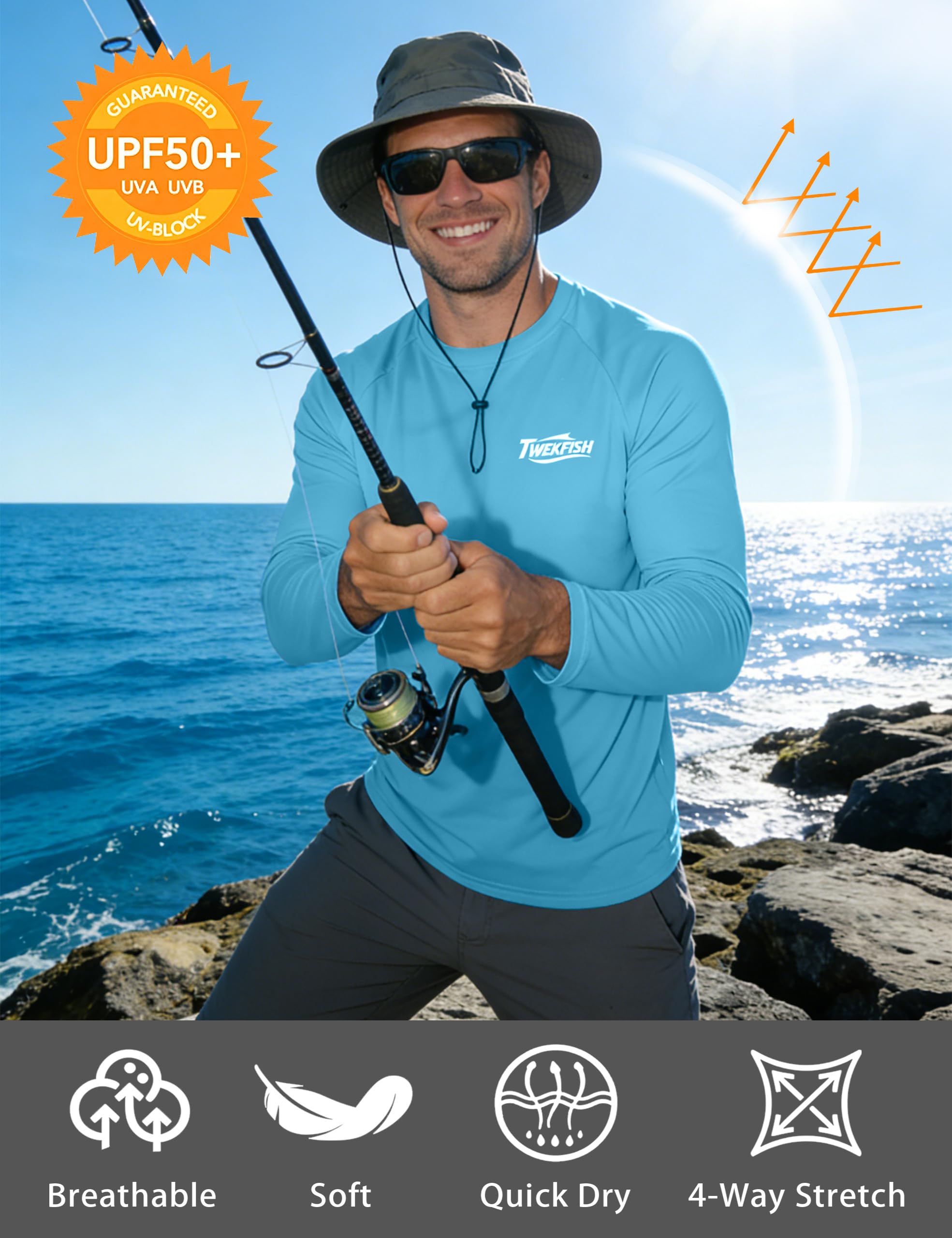 Men's UPF 50+ Sun Fishing Shirt, Long Sleeve UV Protection Tee, Quick Dry Rash Guard for Outdoor Swim Hiking — view 4