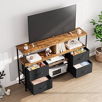 Bornran 組立式テレビ台 ブラウン×ブラック 120x30x77.5 Amazon｜テレビ台 ハイタイプ 幅120cm 収納棚付き テレビボード