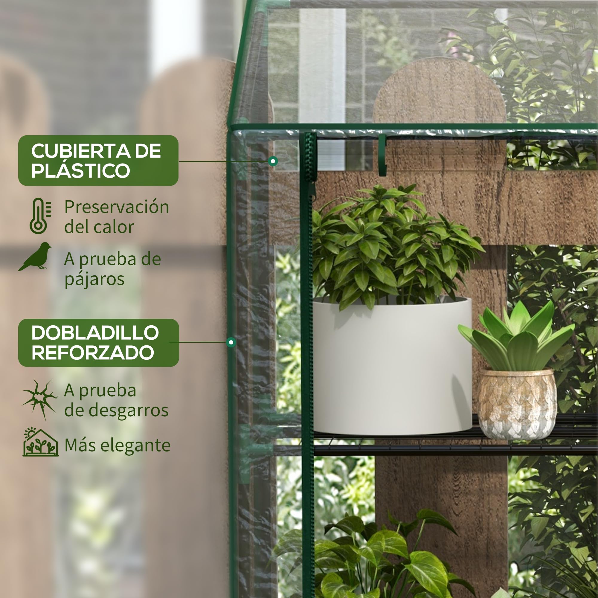 Outsunny Invernadero de Jardín de 3 Niveles Invernadero de Terraza con Estantes Techo Inclinado y 2 Puertas con Cremallera para Cultivo de Plantas en Patio 143x46x141/151 cm Transparente