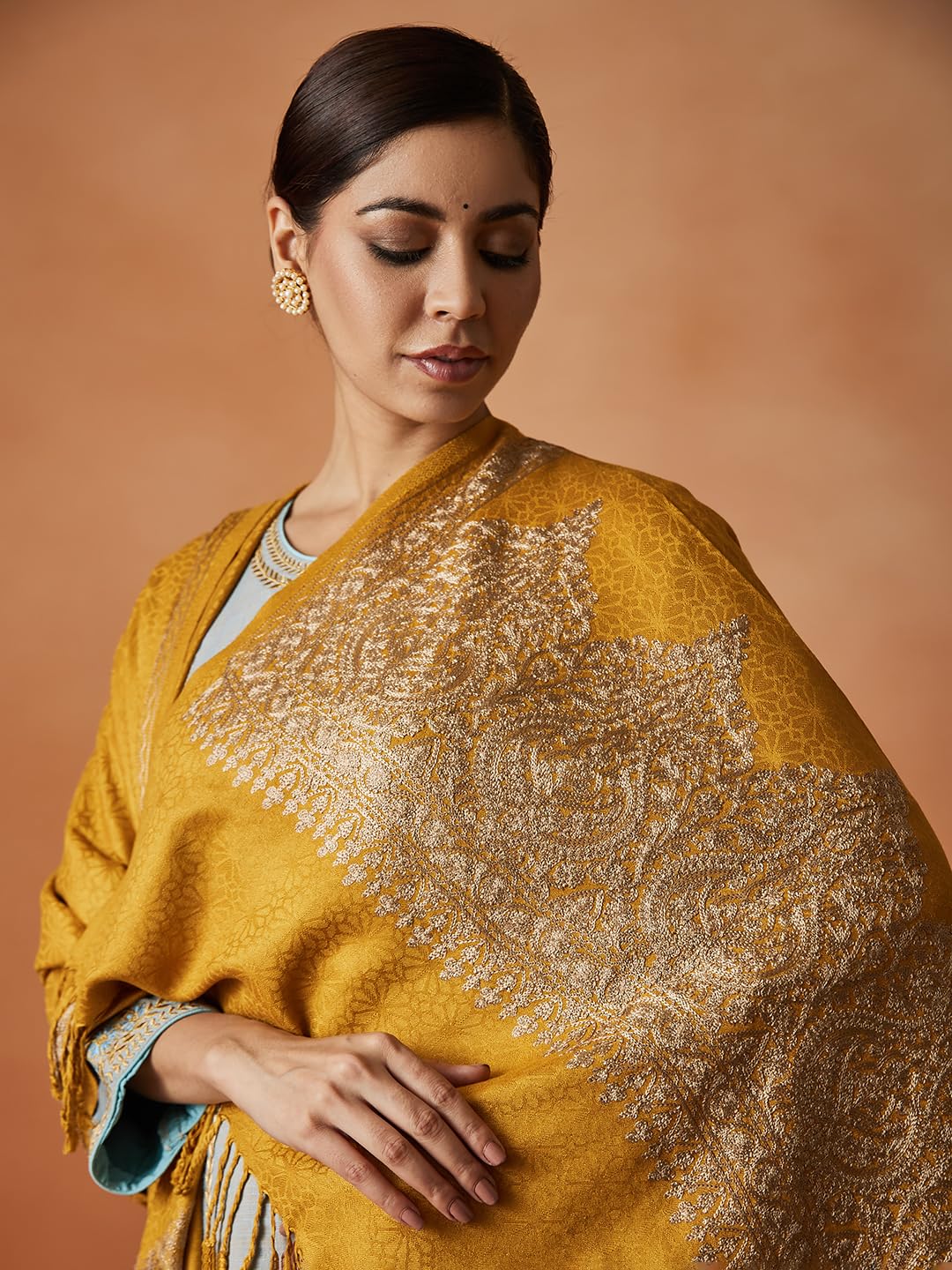 Pashmoda Women Firoza Kashmiri Aari Embroidery Stole (Size: 71X203 CM) - Image 9 thumbnail