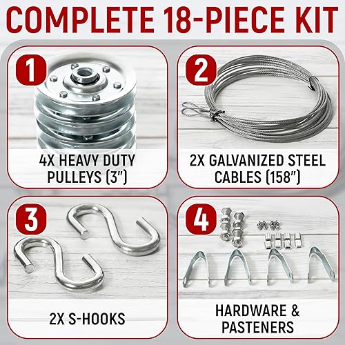Miniatura 2 de Kit de cable y polea para puerta de garaje, 2 cables galvanizados para puerta de garaje, 4 piezas de repuesto de polea resistente de 3 pulgadas
