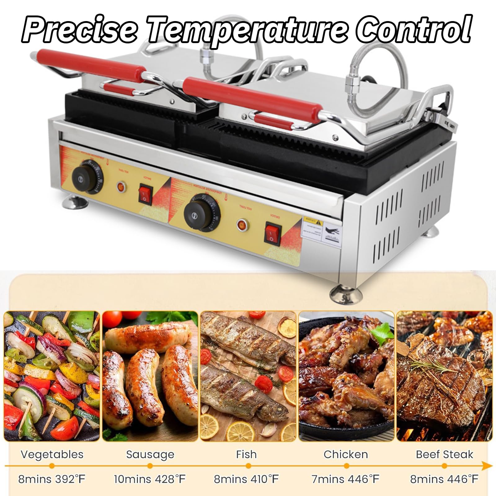 Panini Press Sandwich Maker, Grill Elettrico 3800W con Doppie Piastre Antiaderenti, Indicatori Luminosi, Controllo Temperatura Indipendente, Tostadora De Pan in Acciaio Inossidabile