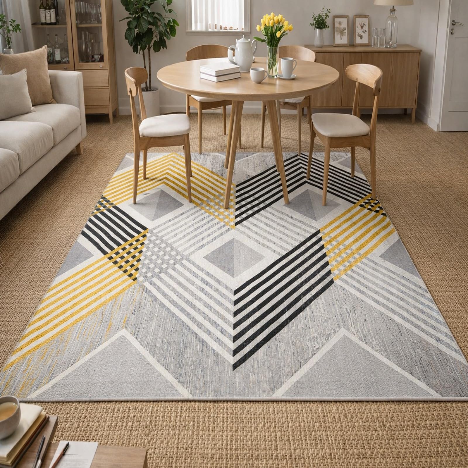 Tapis de salon géométrique moderne gold pour créer un coin cosy chaleureux
