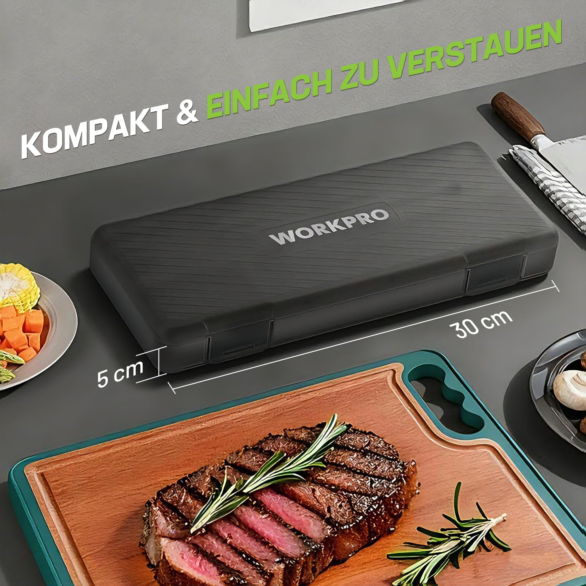 WORKPRO Elektromesser 8V, Kabelloses Küchenmesser mit 2 Edelstahlklingen, 2000 mAh Akku, Schwarz