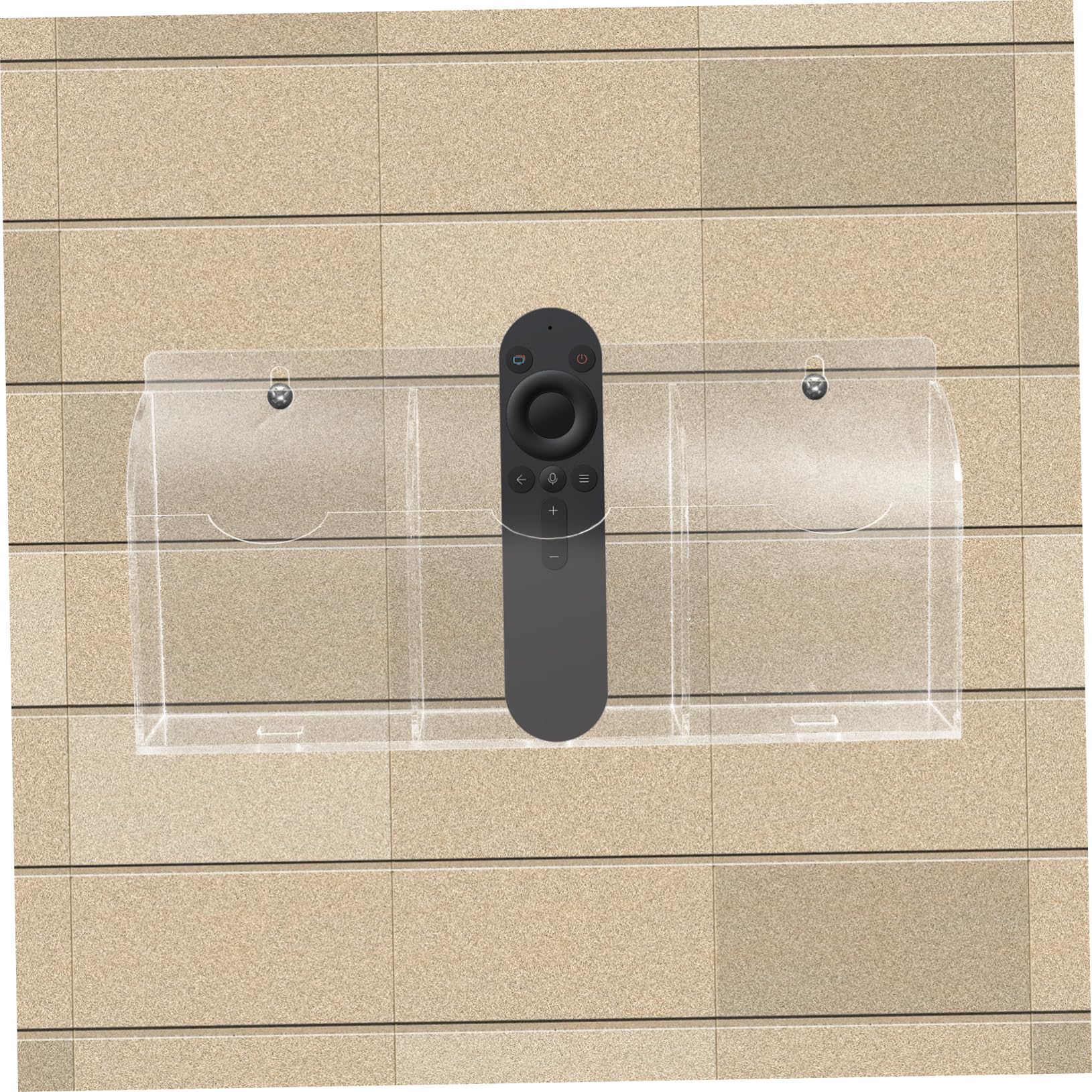 Elegante supporto da parete in acrilico trasparente per telecomandi e telefono con scomparti, moderno per telecomandi TV e forniture per ufficio, design salvaspazio