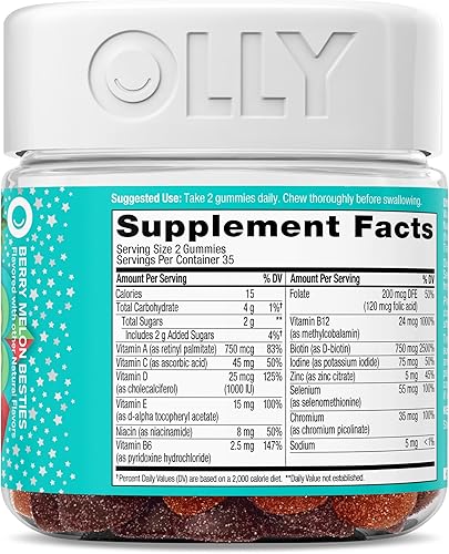 Miniatura 8 de OLLY Adolescente Girl Multi Gummy apoyo saludable para la piel y el sistema inmunológico 15 vitaminas esenciales biotina zinc calcio multivitamínico