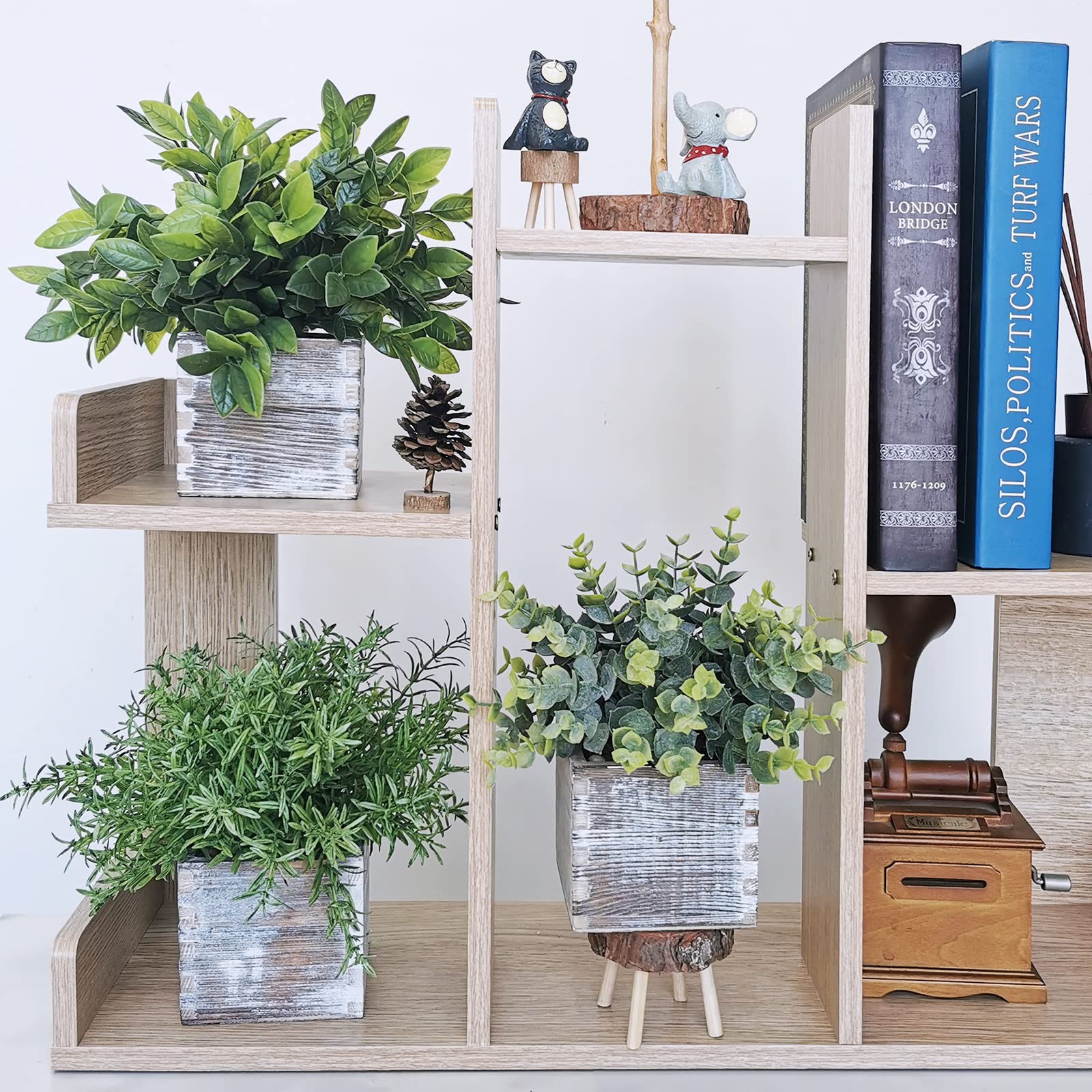 Set Mit 3 Künstlichen Topfpflanzen – Eukalyptus, Buchsbaum & Aloe In Schwarz-weißen Betontöpfen, 17-28 Cm, Für Tisch-Deko & Geschenke
