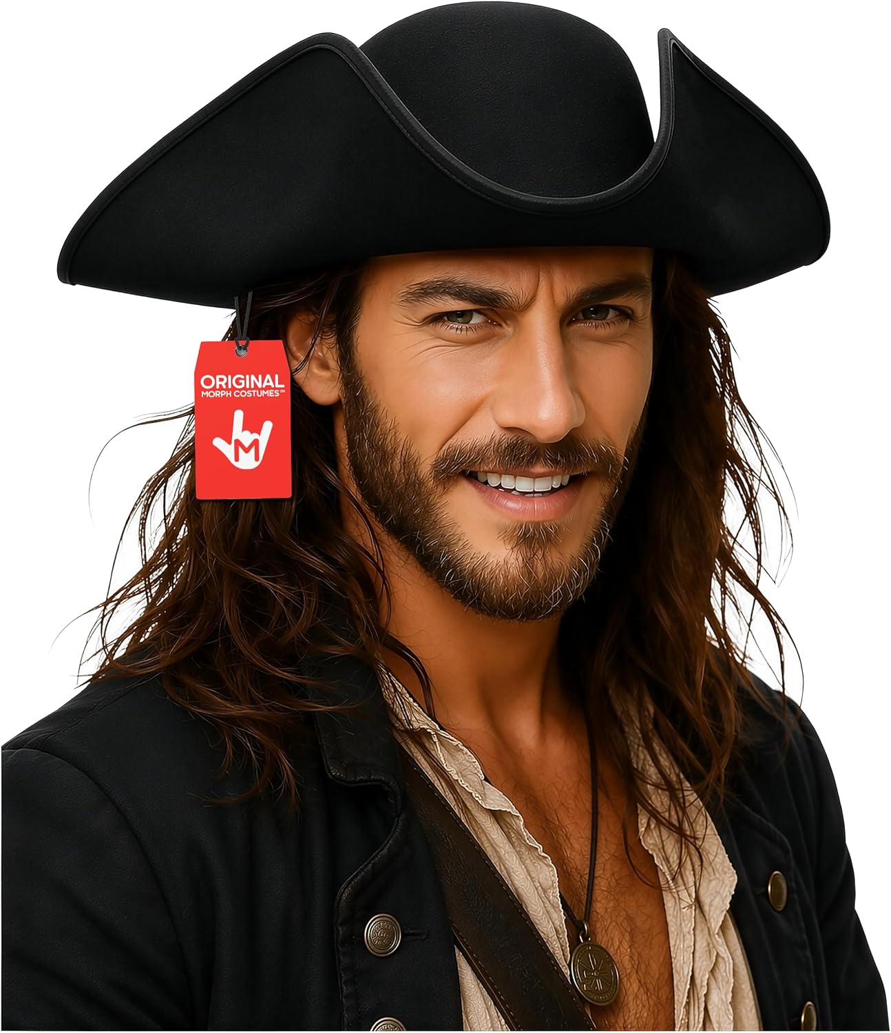 Nicky Bigs Novelties Morph Pirate Hat For Women Men Colonial Three Cornered Tricorn Hat Adult Buccaneer Costume Accessories