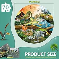 Vista 2 de Rompecabezas de suelo para niños de 3 a 8 años, rompecabezas de dinosaurio de 70 piezas para niños a partir de 3 años, rompecabezas redondos grandes