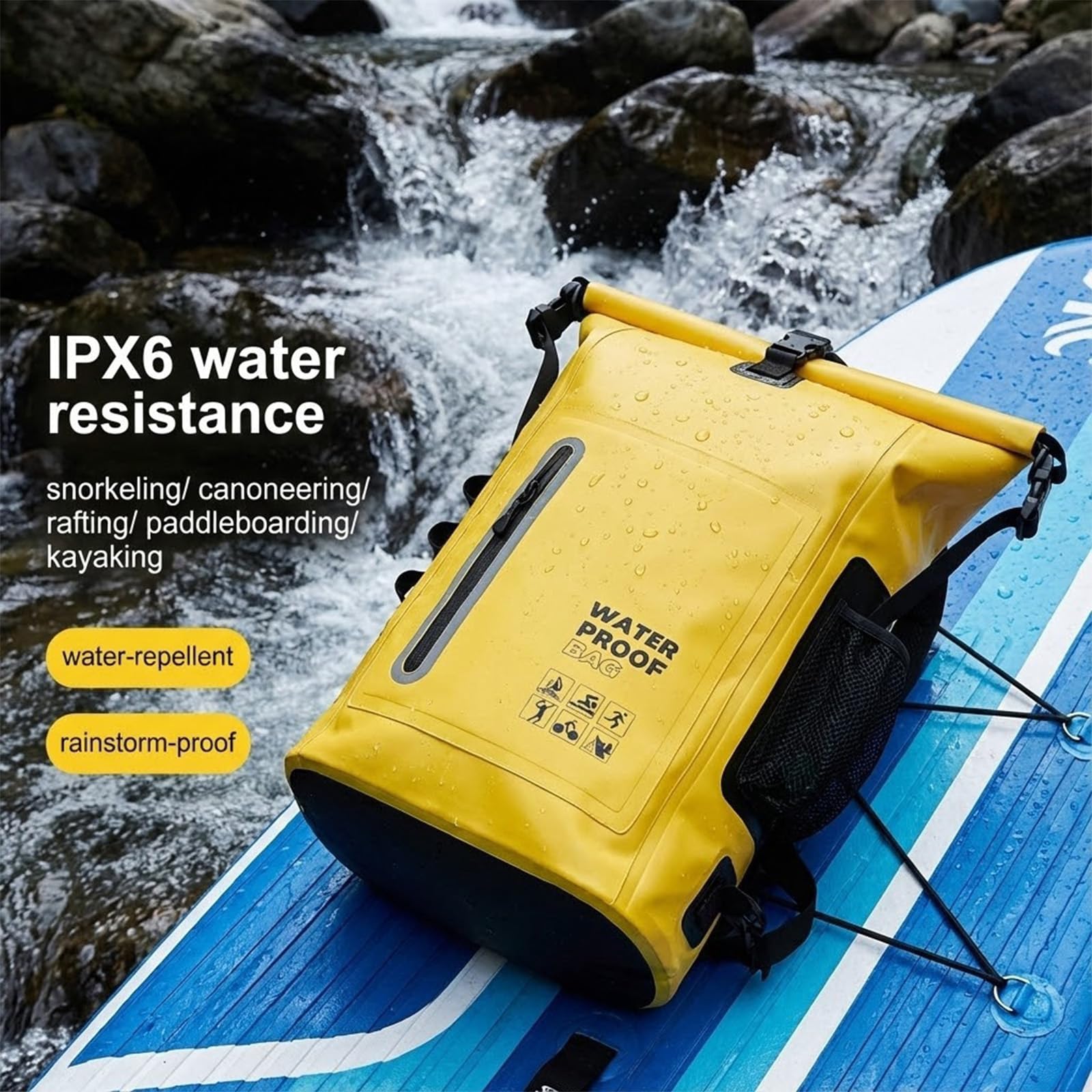 Trockensack, wasserdicht, 25 l, schwimmend und leicht, für Damen, wasserdichter Rucksack für Kajakfahren, Bootfahren, Angeln, Schwimmen, Camping, Wandern, Roll-Top-Verschluss und verstellbare
