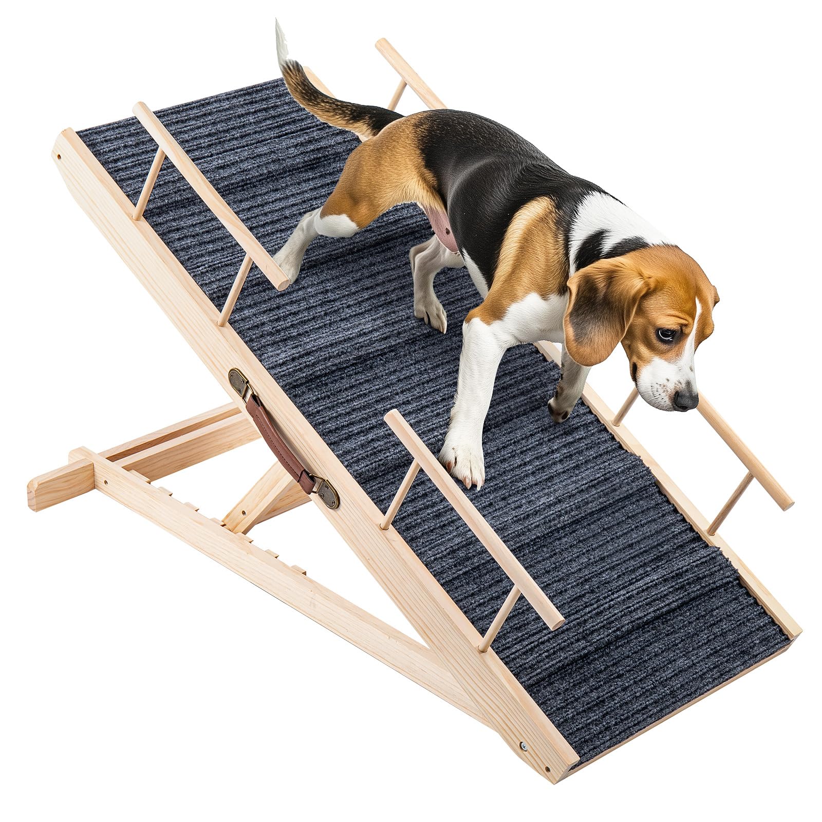 Trintion Hunderampe Klappbare Hunderampe aus Holz HöHenverstellbar 30-60cm rutschfeste Haustiertreppe Für Hunde Und Katzen Hunderampe Klappbar HöHenverstellbare Haustiertreppe rutschfeste Rampe