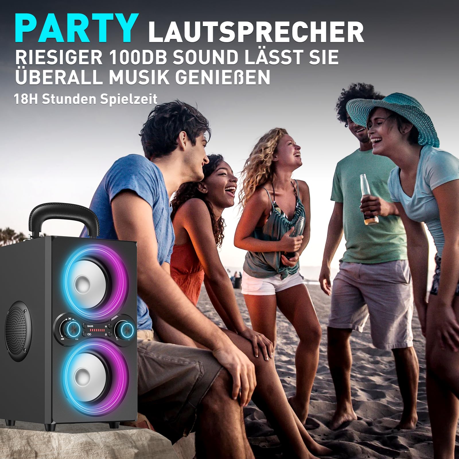 TPBEAT Bluetooth Lautsprecher, 80W Wireless Bluetooth Box Musikbox Groß, Bass Boost, with Licht, 100dB Huge Sound TWS Stereo Party Soundbox, mit Mikrofon Eingang/USB/TF/AUX